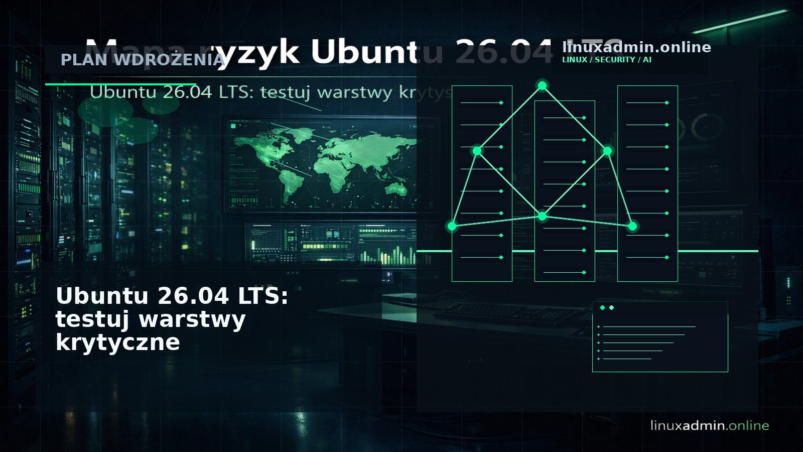 Mapa ryzyk administracyjnych Ubuntu 26.04 LTS obejmująca systemd, APT, Chrony, Dracut, OpenSSH i tmpfs