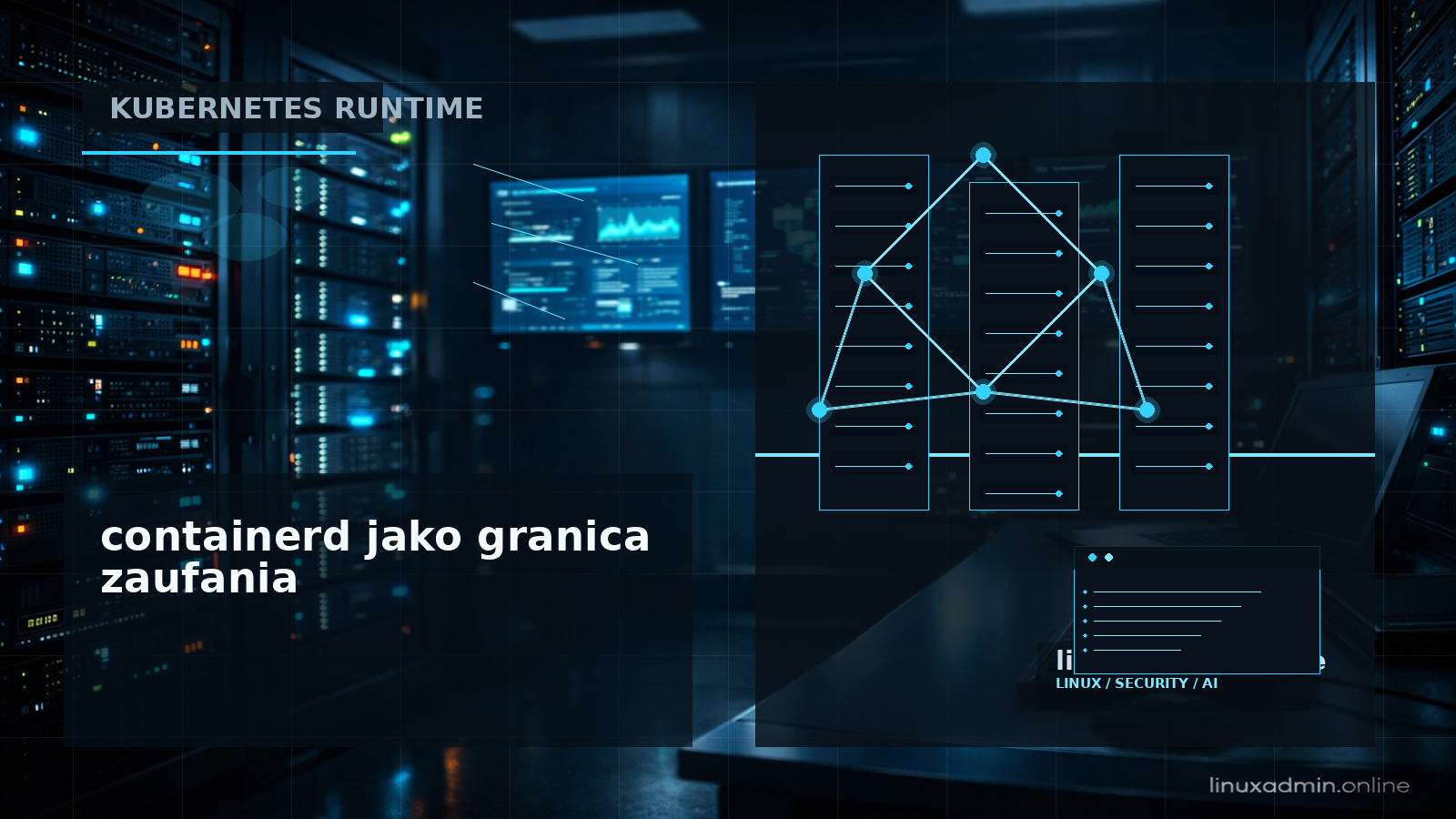 Schemat pokazujący przepływ obrazu kontenera przez containerd CRI do noda Kubernetes na Linuksie