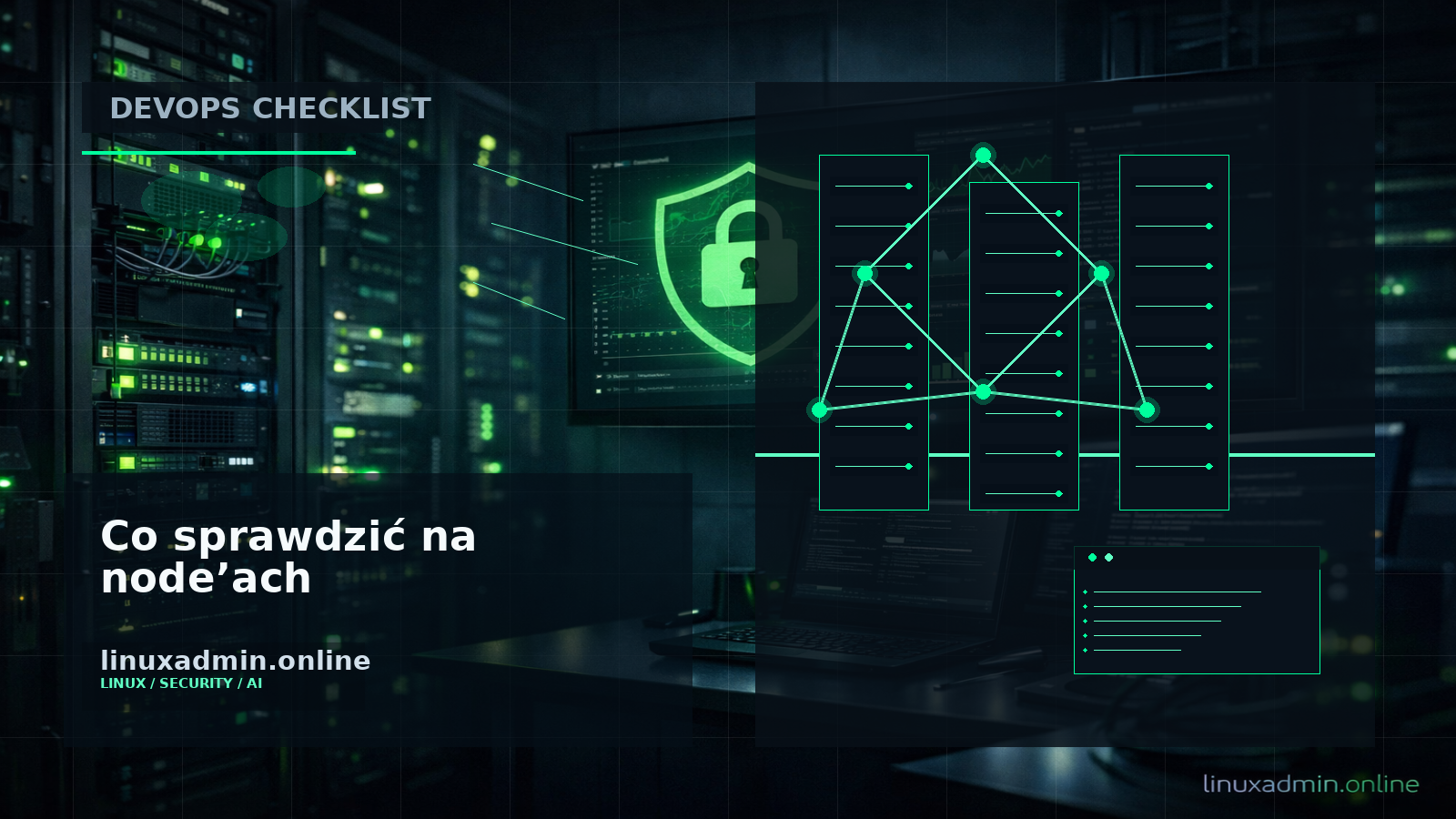 Techniczna grafika z listą kontroli wersji containerd, runc i polityk imagePullPolicy