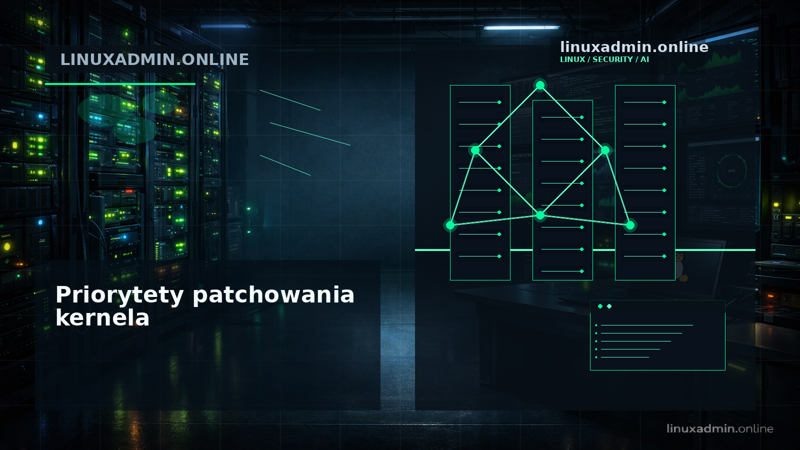 Techniczna grafika przedstawiająca audyt kernela na hostach CI, Kubernetes i maszynach chmurowych