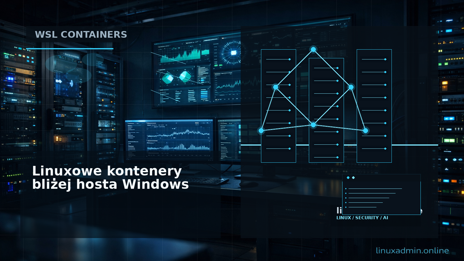 Diagram pokazujący Windows 11, WSL 2.9.3, wslc.exe oraz kontenery Linuksa uruchamiane w izolowanym środowisku
