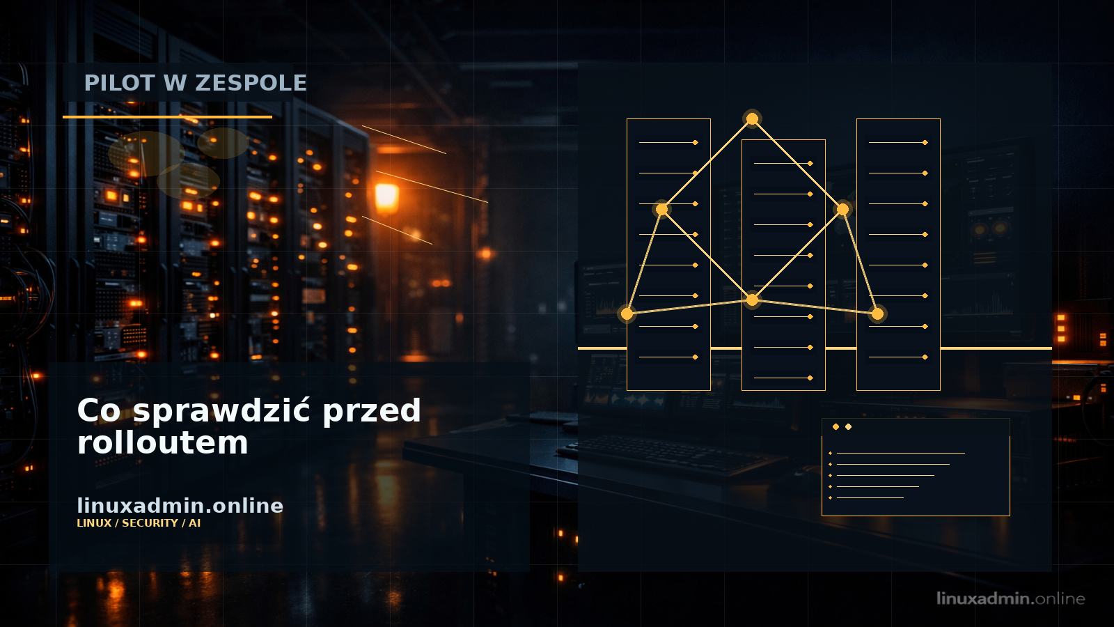 Techniczna checklista wdrożenia WSL Containers obejmująca rejestry obrazów, polityki GPO, sieć, GPU i limity zasobów